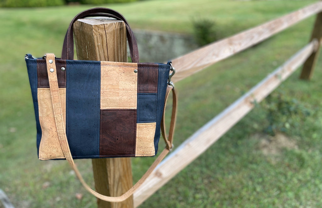 Natural Cork and Waxed Canvas Tote with crossbody shoulder stap