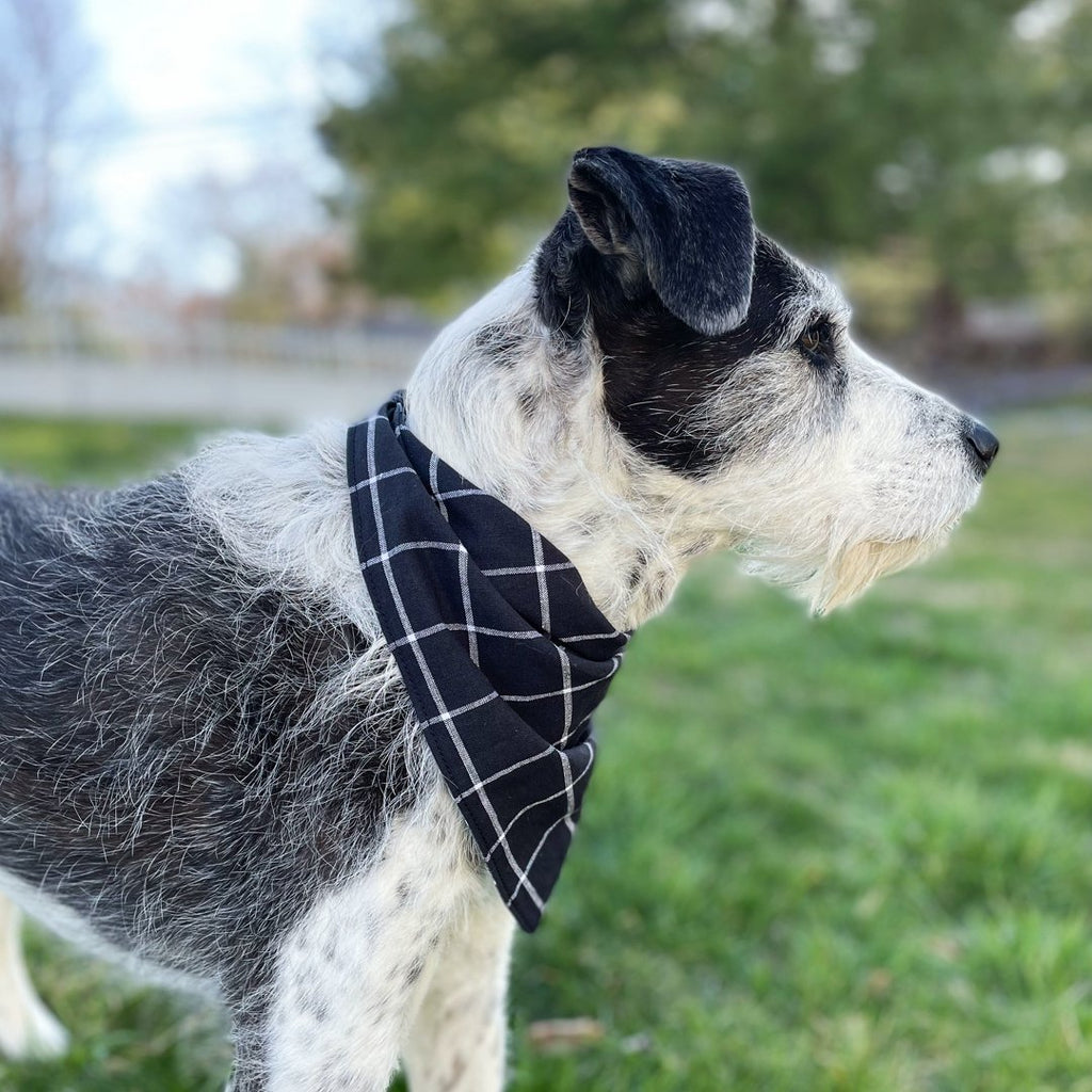 Black Plaid Linen Bandana - Hoadin