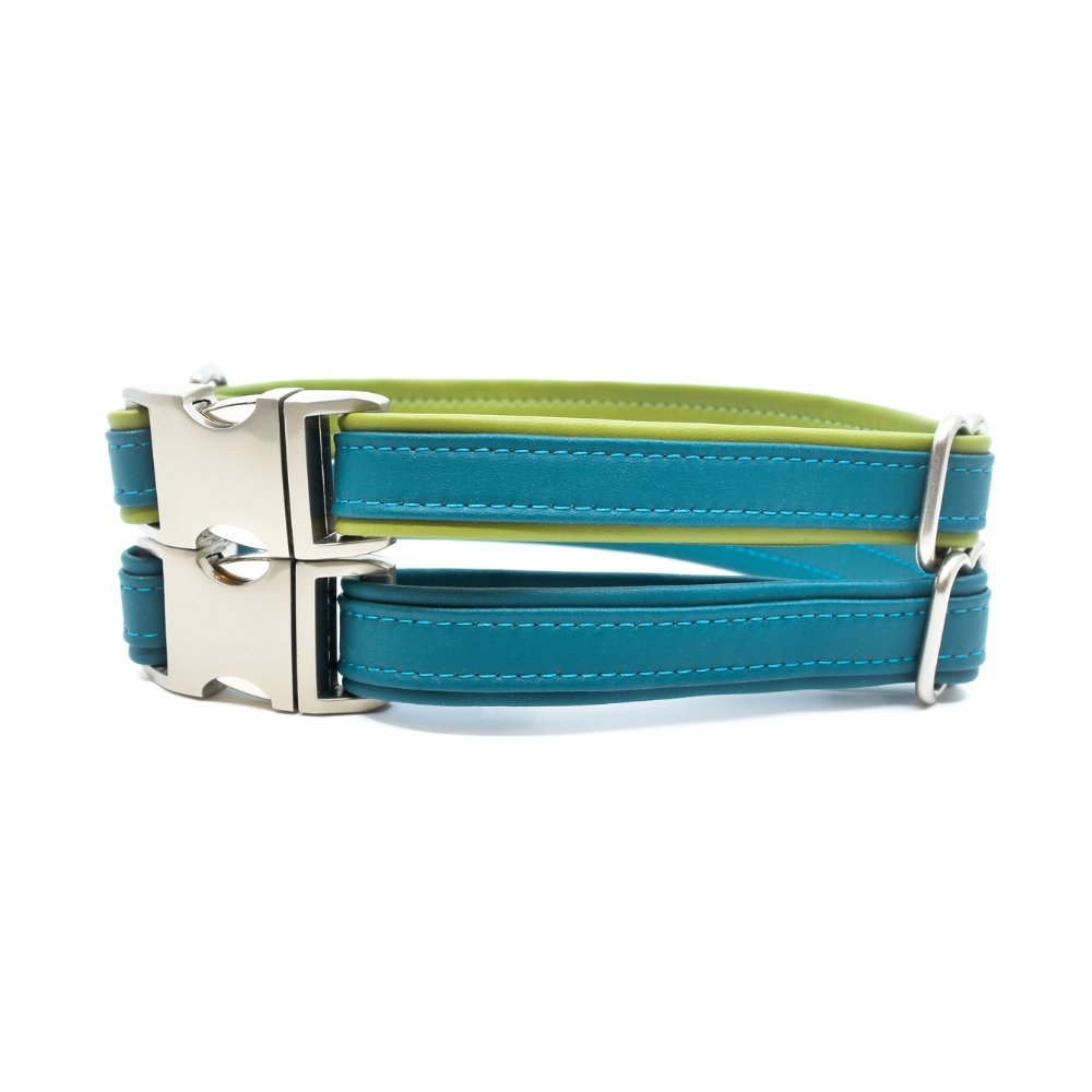 Lagoon blue green silicone leather dog collar