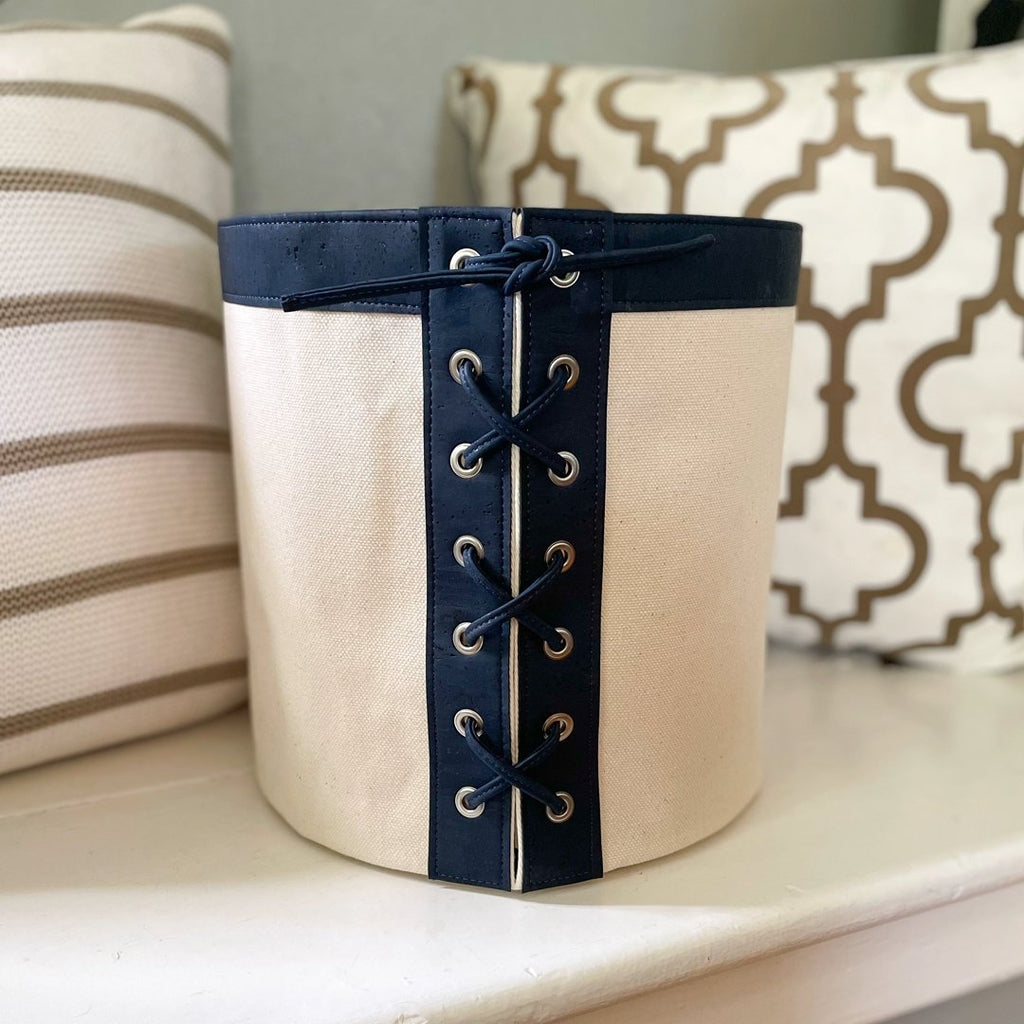 Navy Cork Lace Up Bin - Hoadin