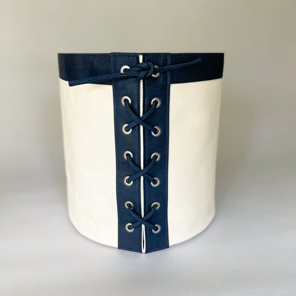 Navy Cork Lace Up Bin - Hoadin